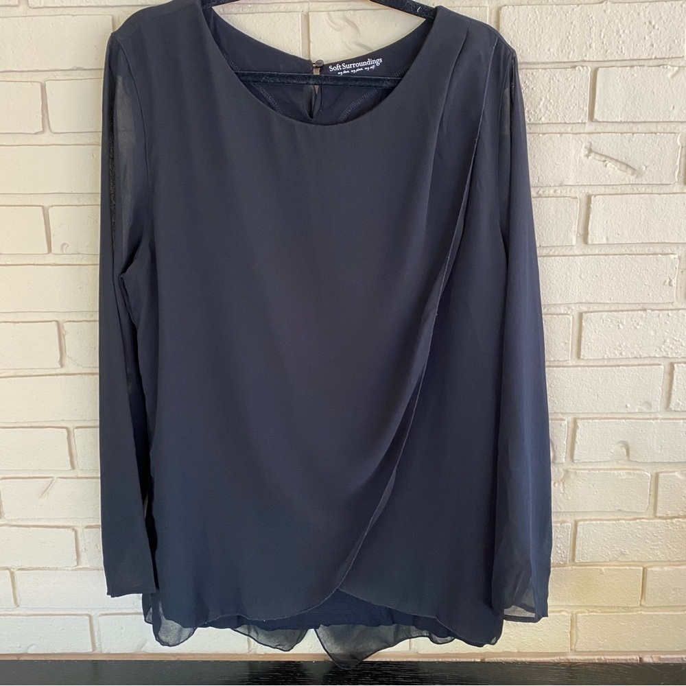 Soft Surroundings Size XL Black Long Sleeve Sheer Layered Top Blouse